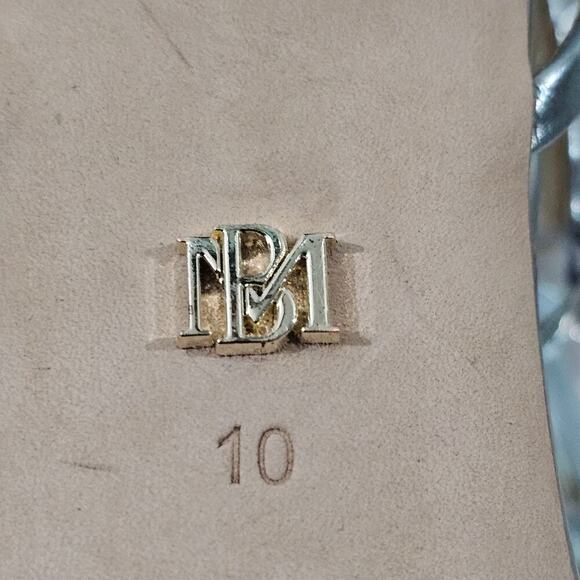 Badgley Mischka Callie Sandal Womens 10 Metallic Mint Leather Beaded Pearl Heel - Picture 14 of 15